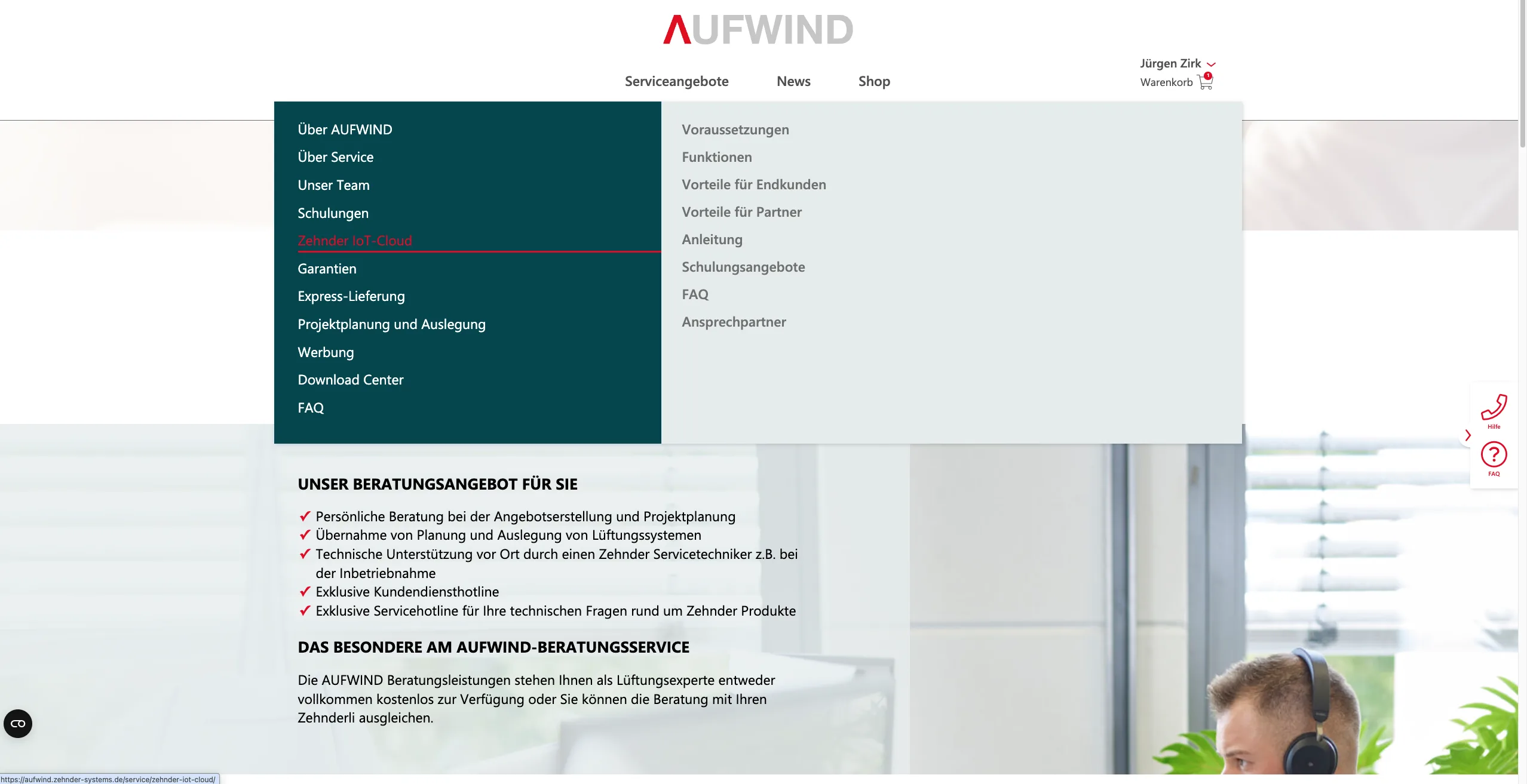 AUFWIND-Portal Serviceangebote Navigation